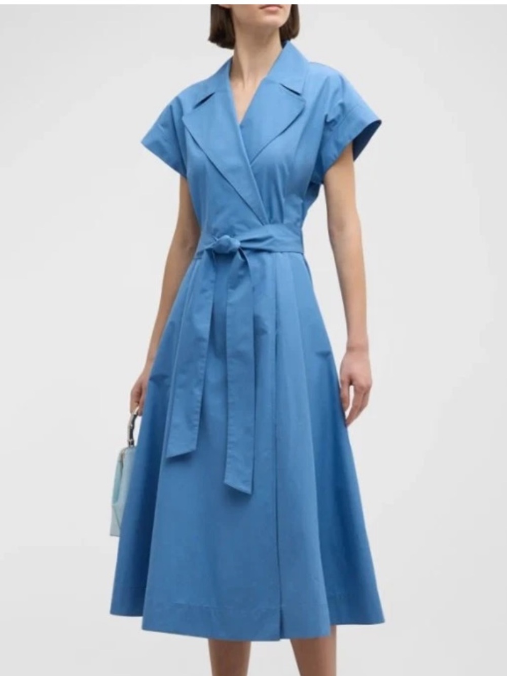 NWT Lafayette 148 New York Belted Organic Cotton Poplin Wrap Dress in Blue
